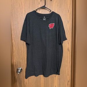 Fanatics Charcoal Wisconsin 'W' Logo Short Sleeve Tee - Men's